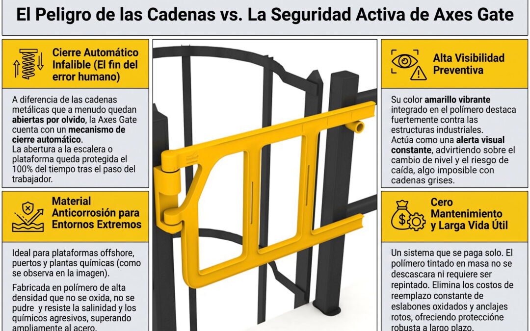 El peligro de usar cadenas de metal en plataformas y escaleras con jaula