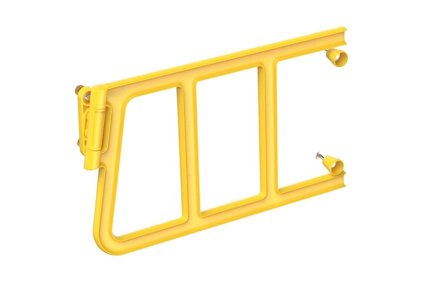 Render-DOUBLE-AXES-GATE-Boplan-Safety-gate-1 Las caídas desde altura representan uno de los mayores riesgos en los entornos industriales. La puerta DOUBLE AXES GATE sella de forma segura las aberturas, previniendo accidentes mortales. Está desarrollada específicamente como protección anticaídas para plataformas de trabajo elevadas y escaleras con jaula.