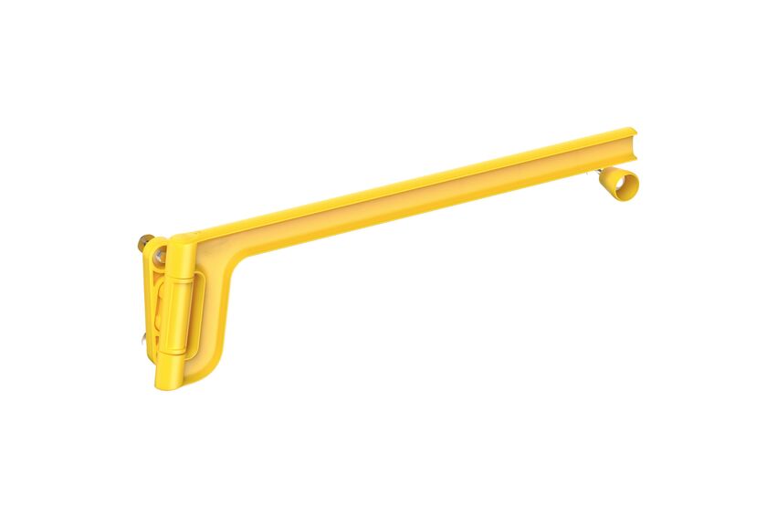 Render-SINGLE-AXES-GATE-Boplan-Safety-gate-1 La SINGLE AXES GATE es una robusta puerta de seguridad industrial que restringe el paso hacia zonas de peligro y maquinaria a nivel del suelo, protegiendo a sus operarios en el día a día operativo de su planta.