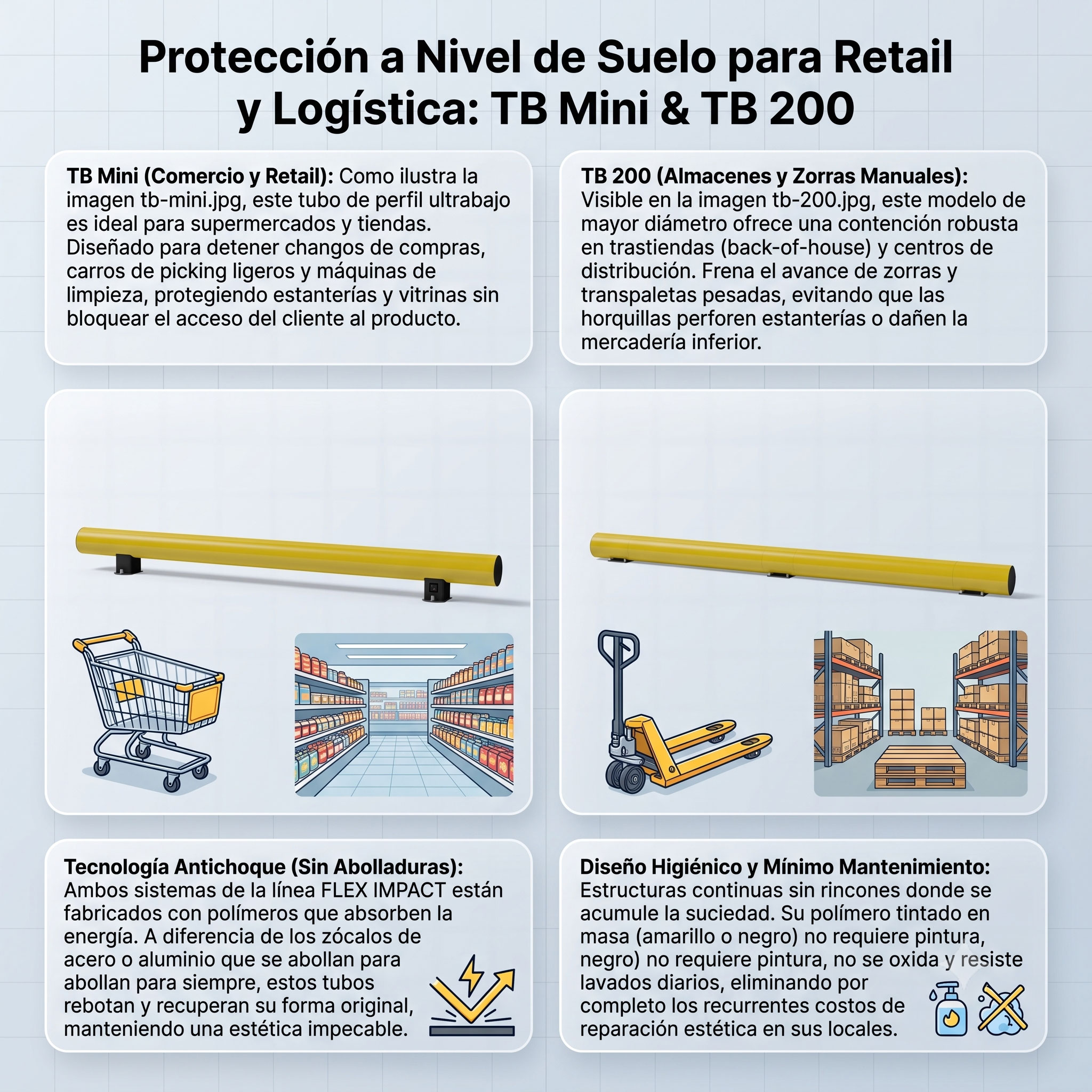 Cómo Proteger Estanterías y Góndolas del Impacto de Carros Manuales: La Eficacia de TB Mini y TB 200